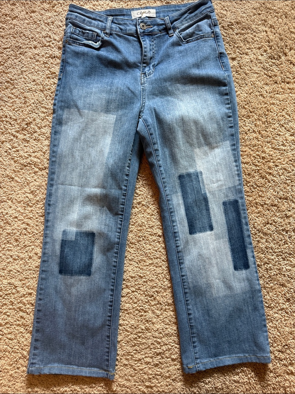 CHARLIE B Blue Patchwork Straight-Leg Jeans